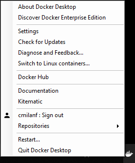Docker Desktop menu