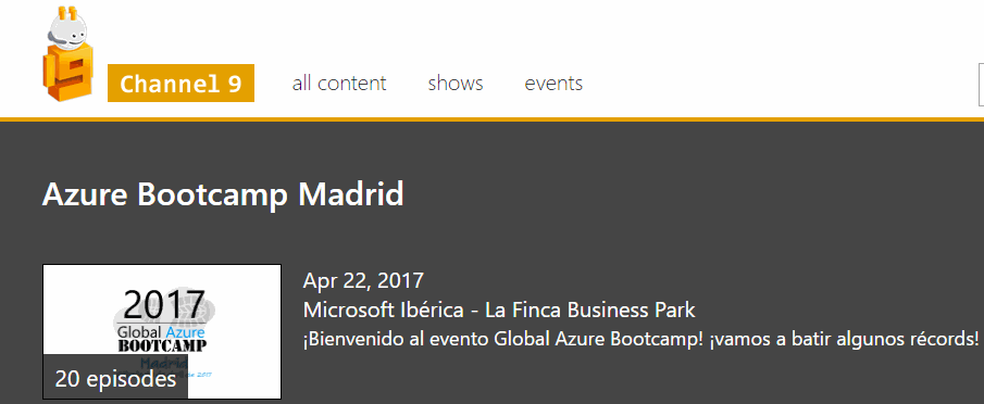 Grabaciones de las sesiones de la Global Azure Bootcamp 2017 - Madrid